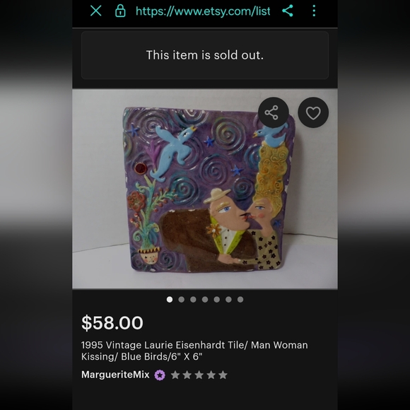 Laurie Eisenhardt tile art couple kissing / birds - Picture 12 of 12